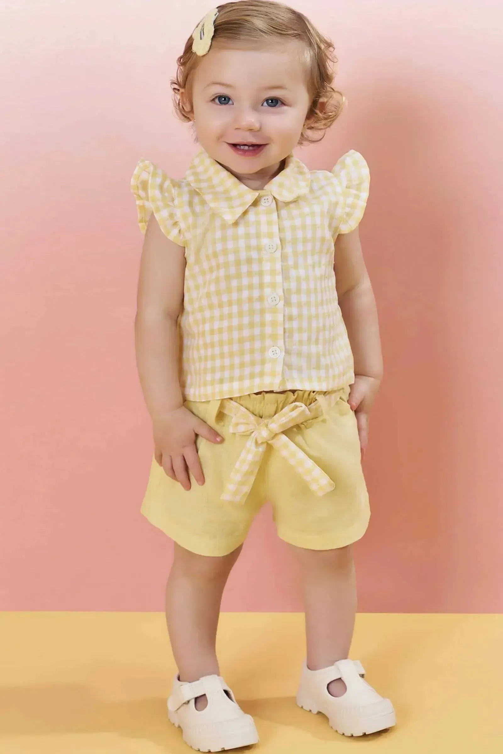 Conjunto de Camisa em Tricoline Vichy com Shorts em Linho 83442 Infanti Bebê Menina