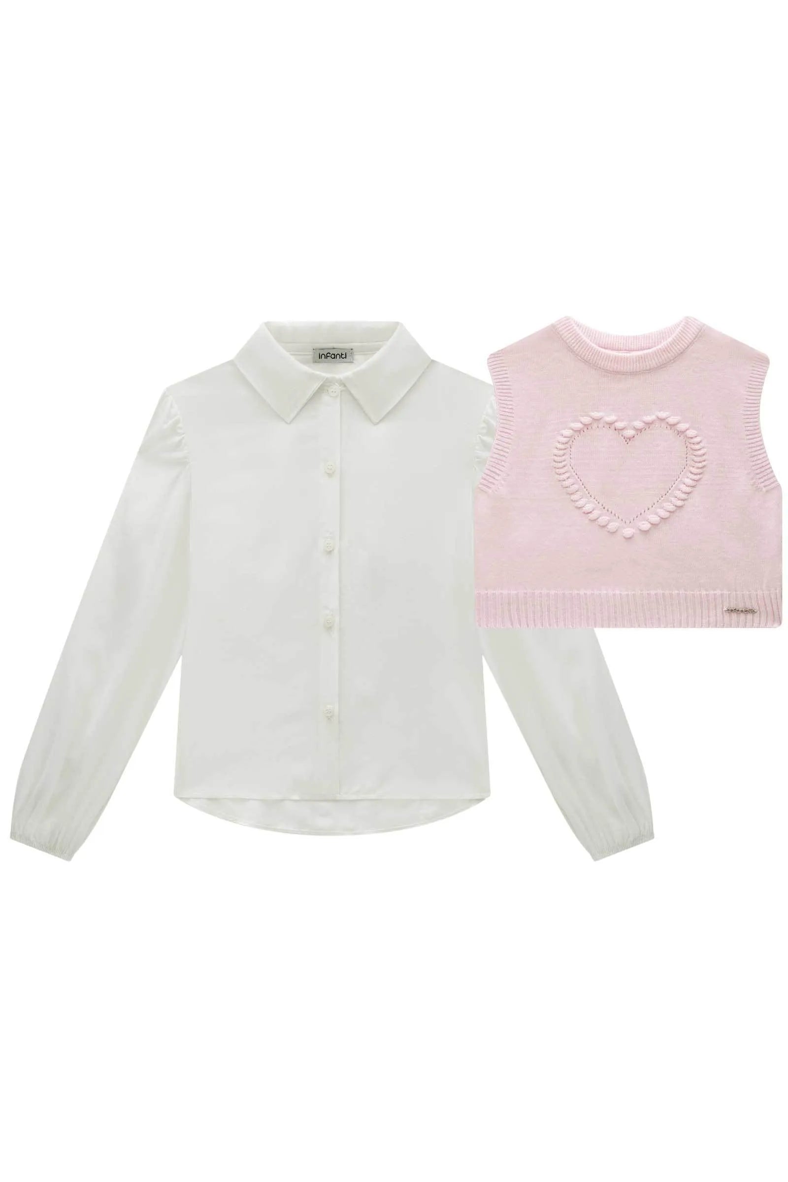 Conjunto de Camisa em Viscose e Colete em Tricot Prime 88442 Infanti Infantil Menina