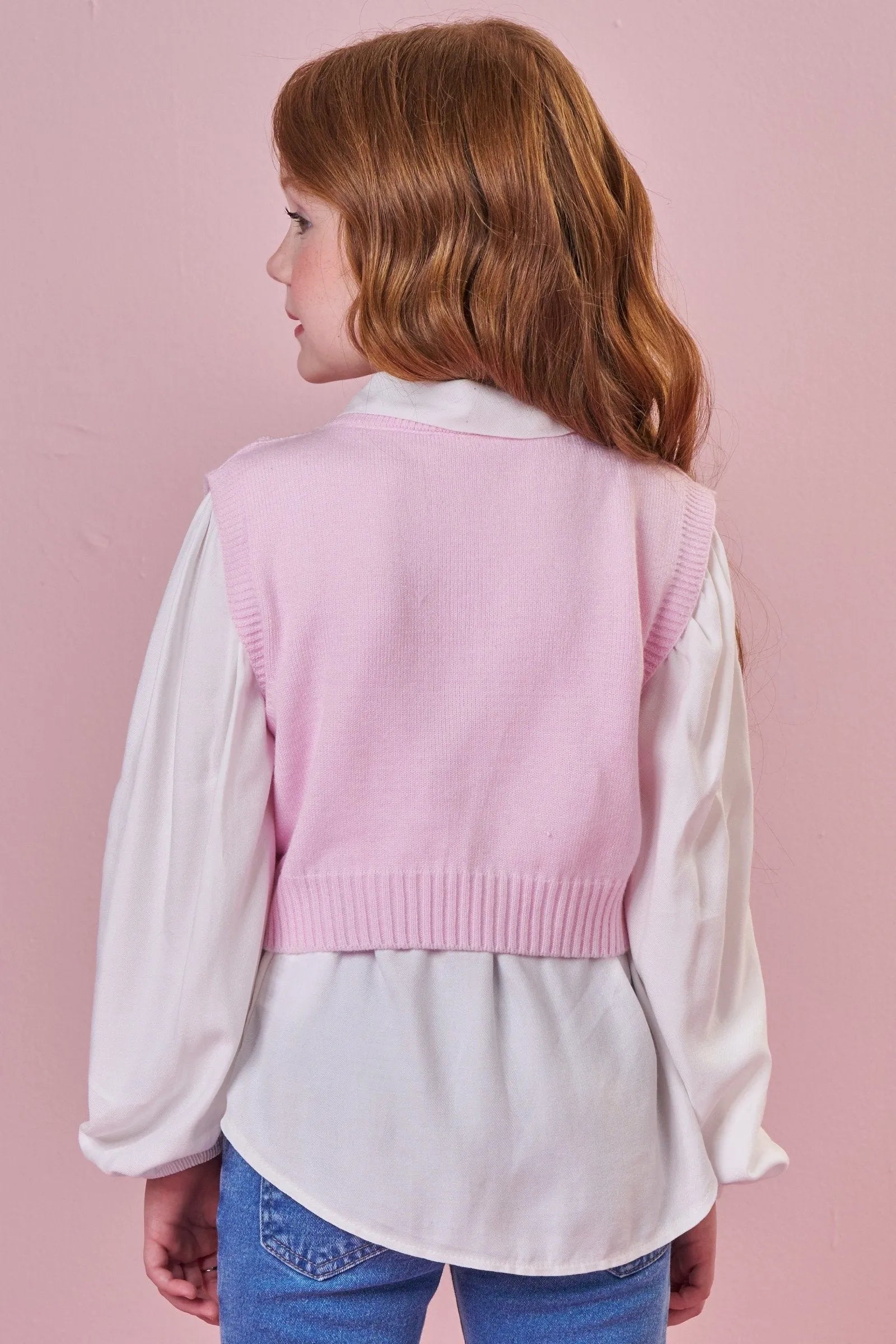 Conjunto de Camisa em Viscose e Colete em Tricot Prime 88442 Infanti Infantil Menina