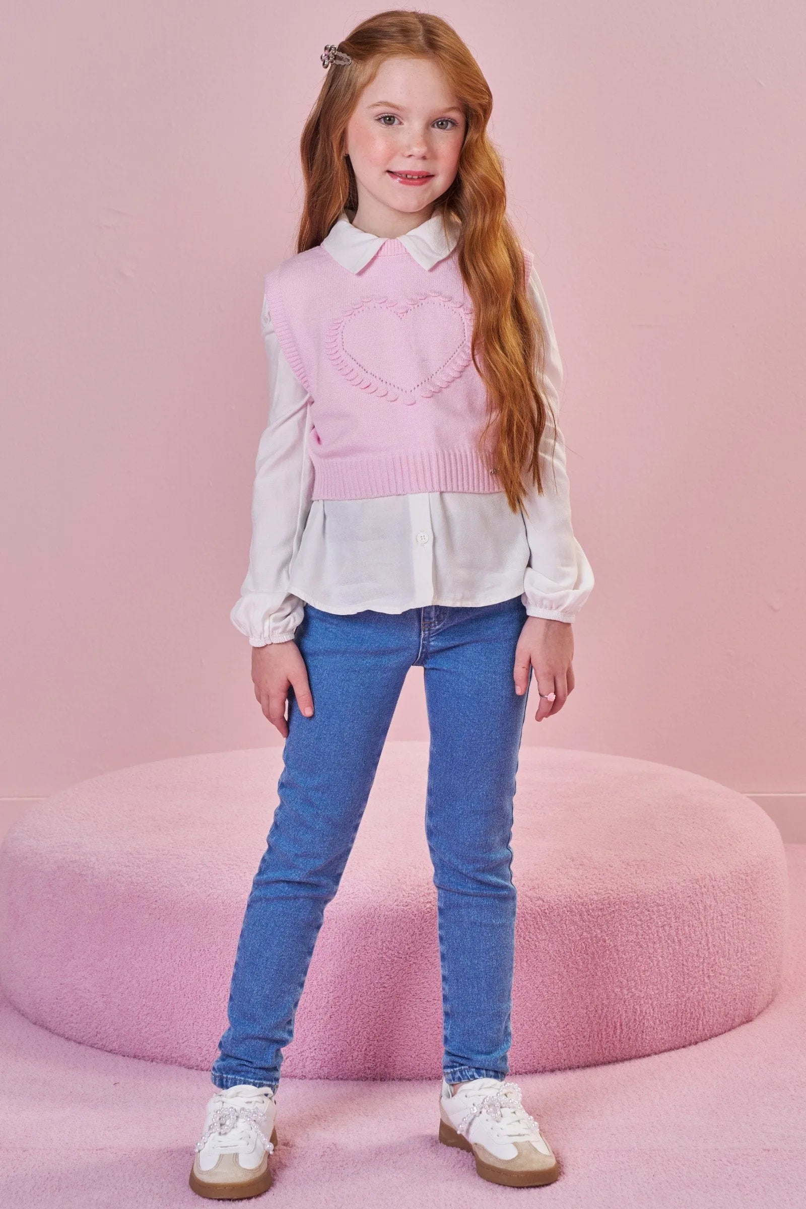 Conjunto de Camisa em Viscose e Colete em Tricot Prime 88442 Infanti Infantil Menina