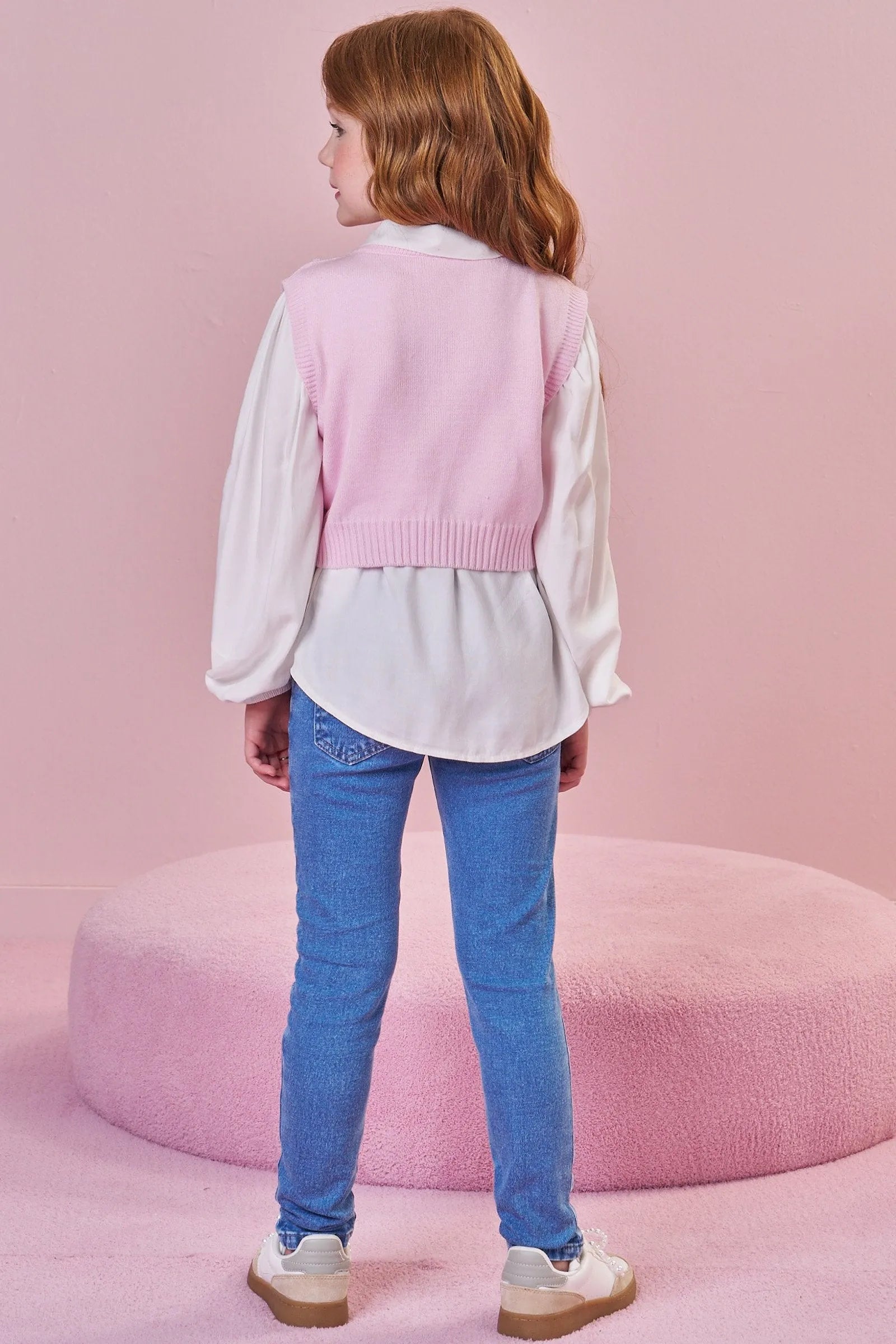 Conjunto de Camisa em Viscose e Colete em Tricot Prime 88442 Infanti Infantil Menina