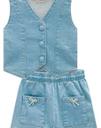 Conjunto de Colete e Shorts em Jeans com Elastano 93234 Infanti Infantil Menina