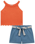 Conjunto de Cropped em Tricot com Shorts em Jeans Liz com Elastano 74333 Infanti