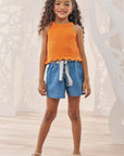 Conjunto de Cropped em Tricot com Shorts em Jeans Liz com Elastano 74333 Infanti