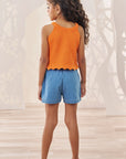 Conjunto de Cropped em Tricot com Shorts em Jeans Liz com Elastano 74333 Infanti