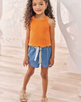 Conjunto de Cropped em Tricot com Shorts em Jeans Liz com Elastano 74333 Infanti