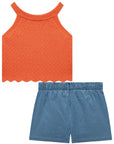 Conjunto de Cropped em Tricot com Shorts em Jeans Liz com Elastano 74333 Infanti