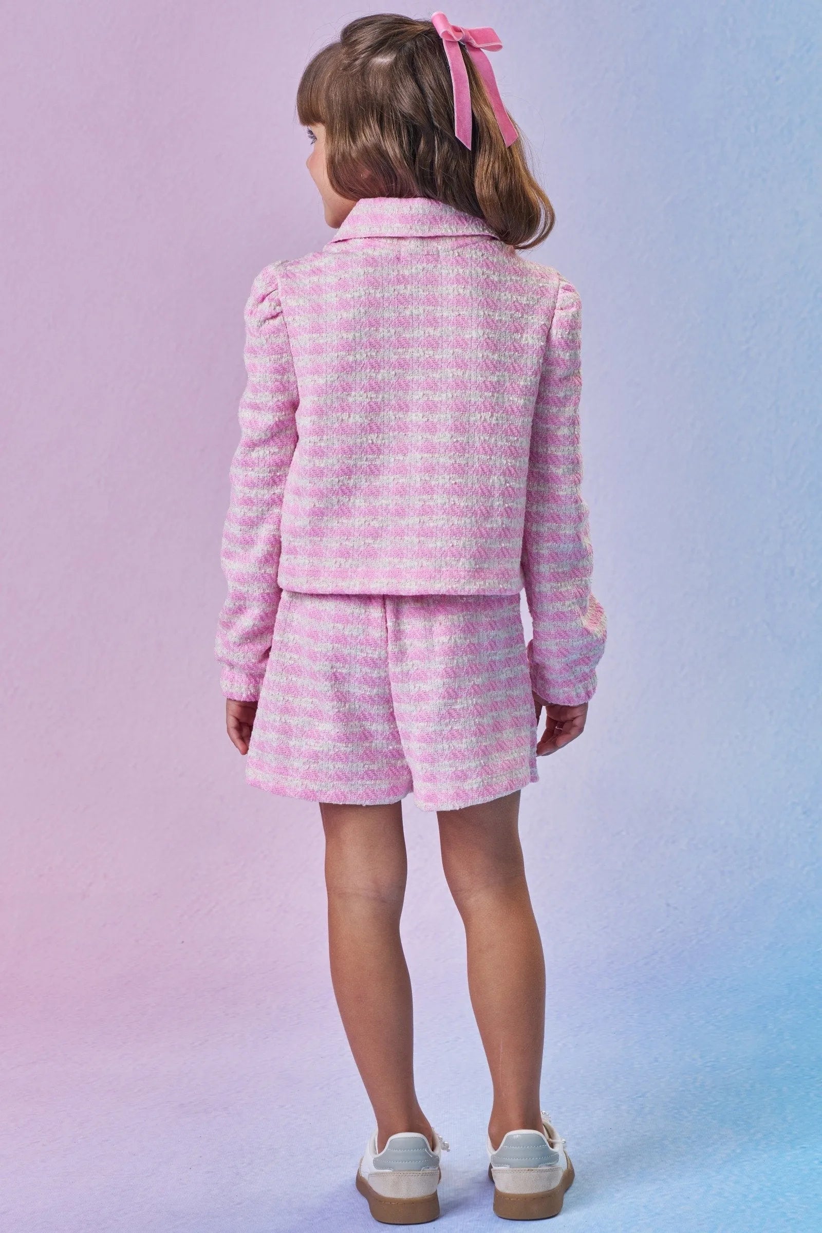 Conjunto de Jaqueta Boxy e Short Saia em Malha Tweed 89678 Infanti Infantil Menina