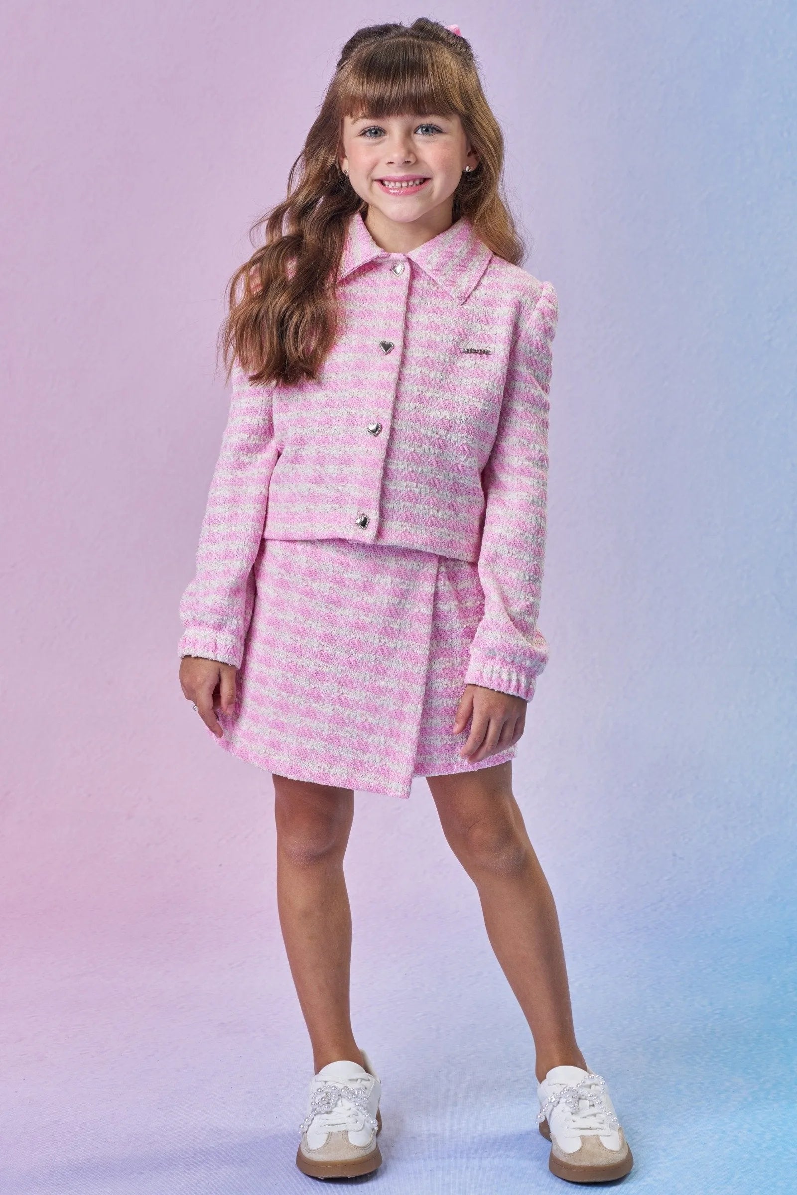 Conjunto de Jaqueta Boxy e Short Saia em Malha Tweed 89678 Infanti Infantil Menina