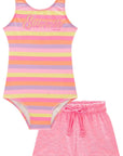 Conjunto de Maiô em Malha UV Dry com Proteção UV 50+ com Shorts em Malha Atoalhada 96220 Infanti Infantil Menina