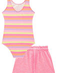 Conjunto de Maiô em Malha UV Dry com Proteção UV 50+ com Shorts em Malha Atoalhada 96220 Infanti Infantil Menina
