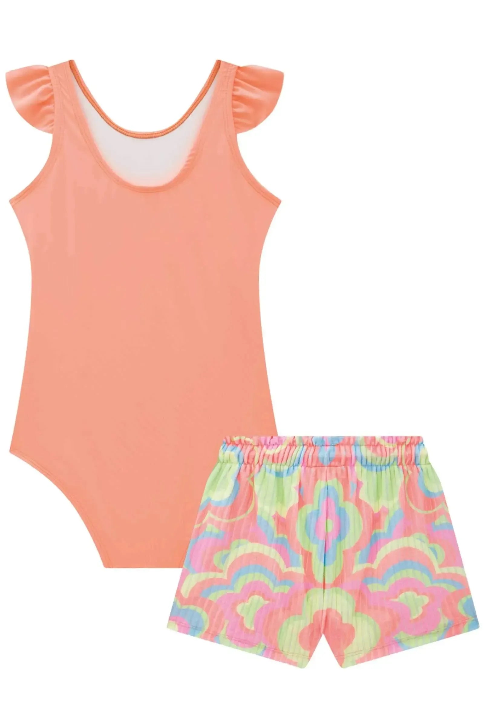Conjunto de Maiô em Malha UV Dry Proteçã 50+ com Shorts em Malha Atoalhada 88911 Infanti Infantil Menina