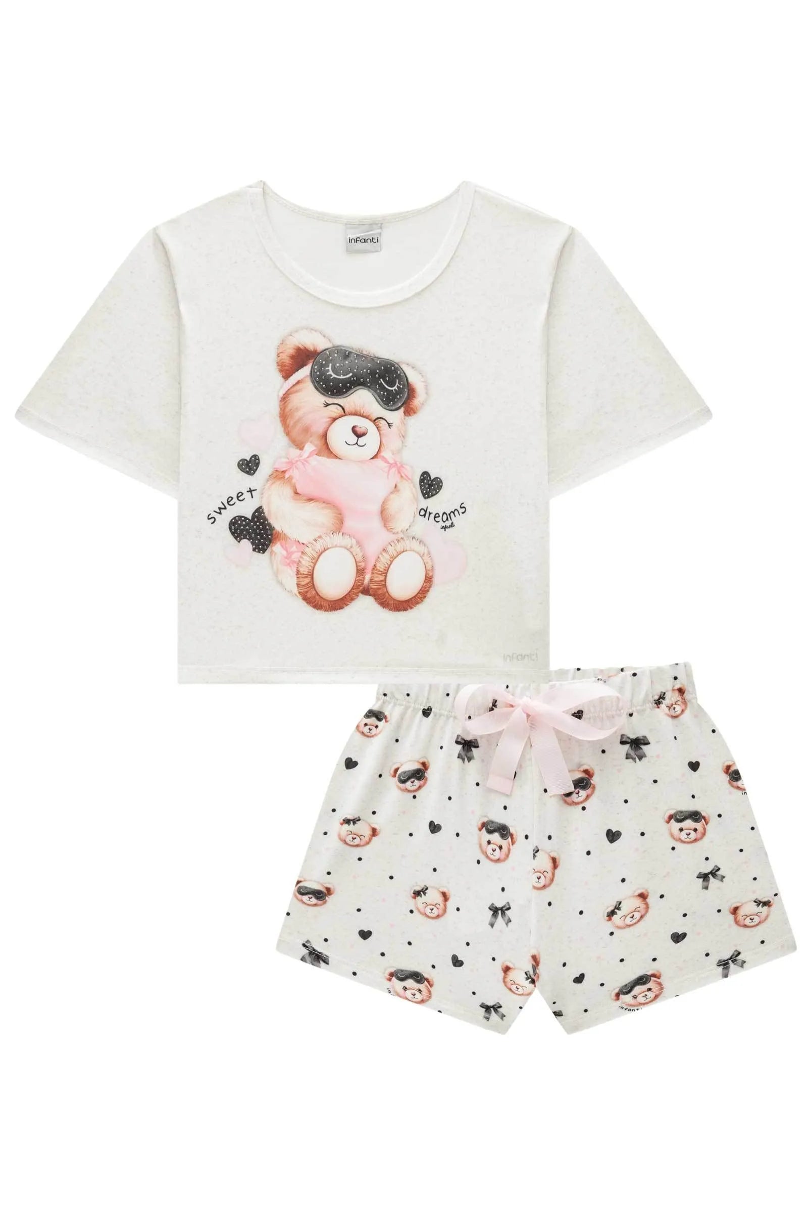 Conjunto de Pijama de Blusa Boxy Over em Malha Fresh com Shorts em Malha Comfy 84158 Infanti Infantil Menina