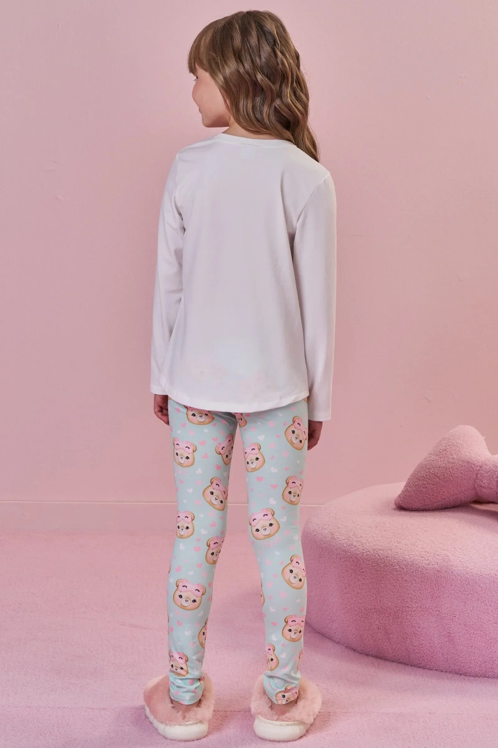 Conjunto de Pijama de Blusa e Calça Legging em Malha Comfy 89639 Infanti Infantil Menina