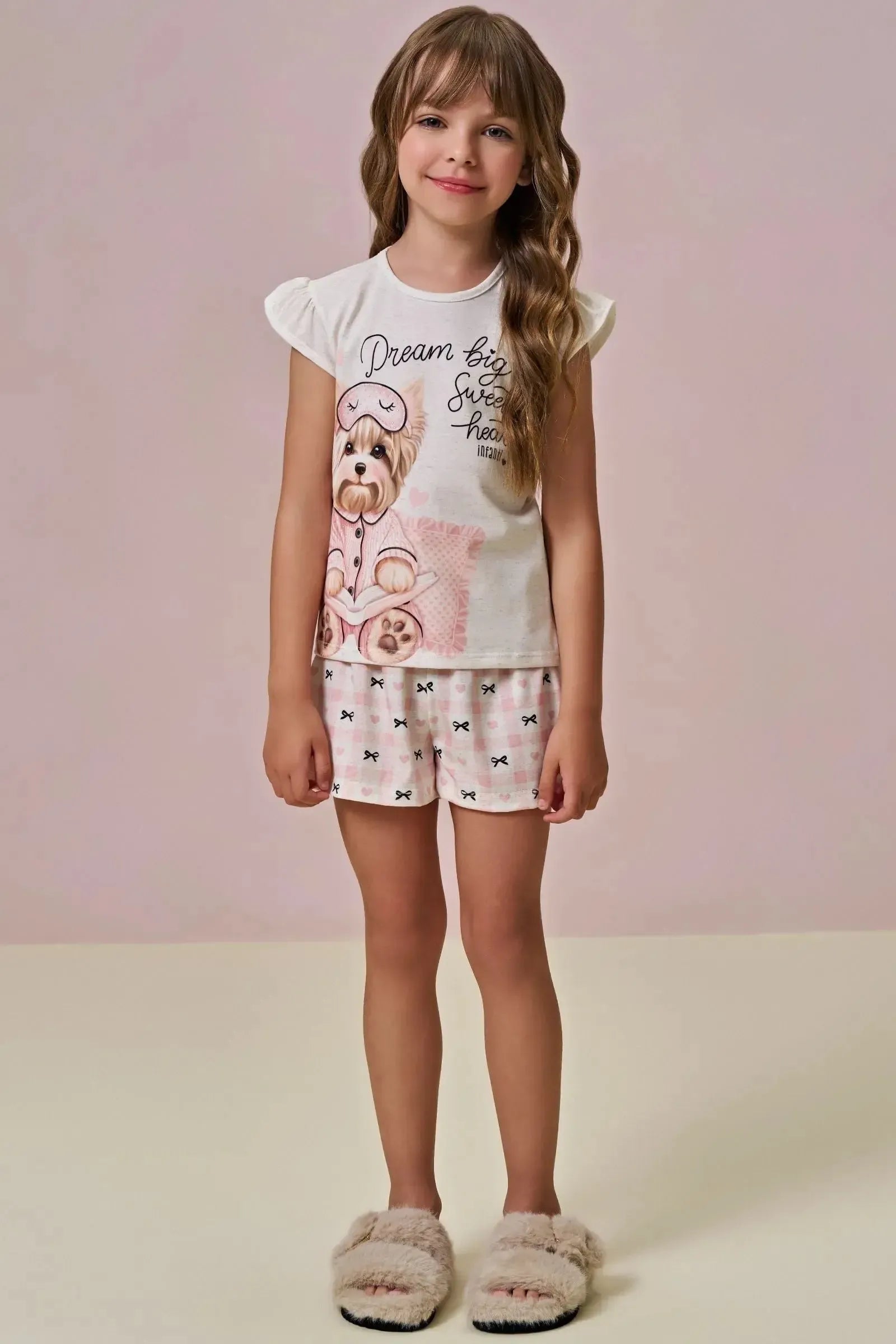 Conjunto de Pijama de Blusa e Shorts em Malha Fresh 96003 Infanti Infantil Menina
