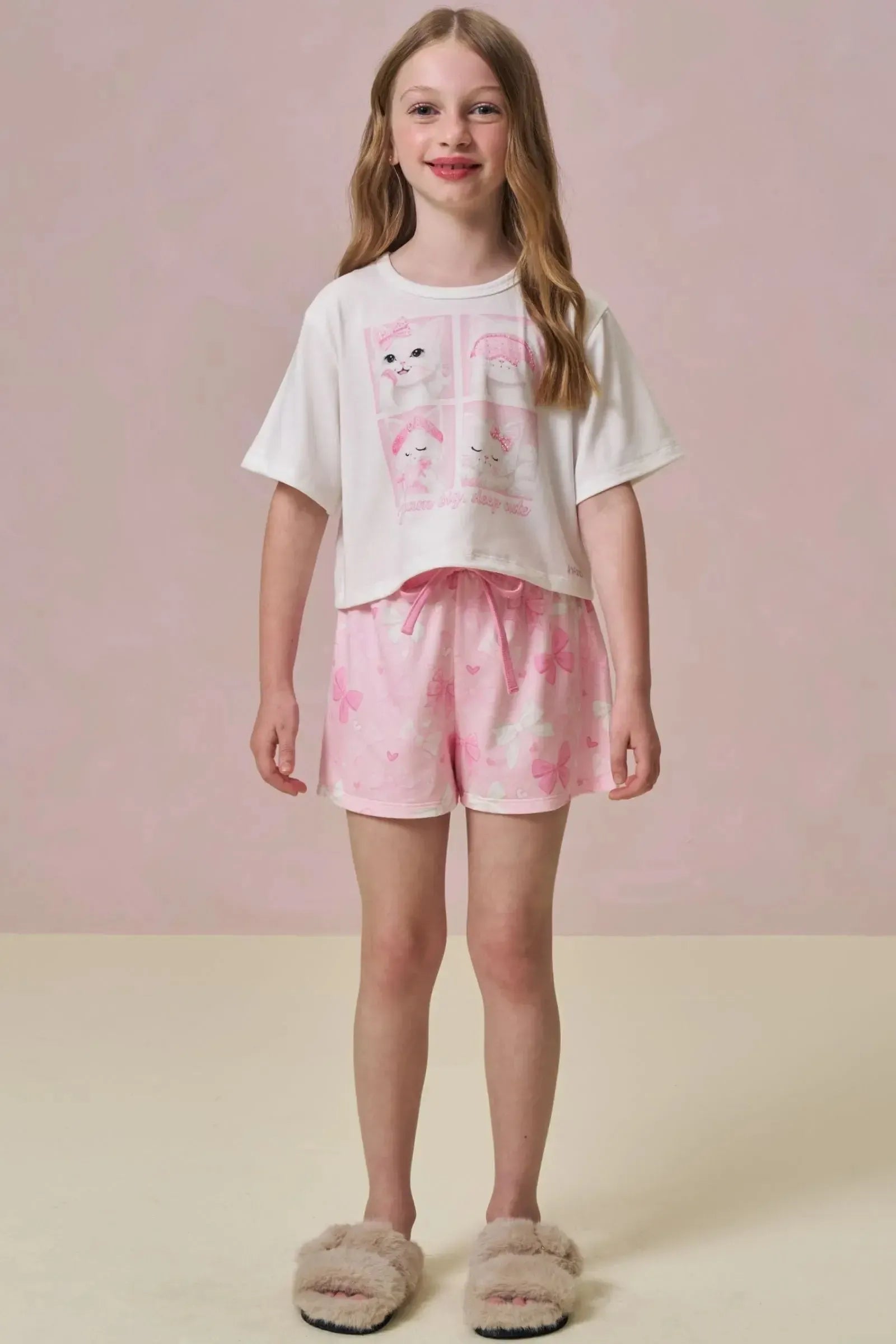 Conjunto de Pijama de Blusa em Malha Fresh com Shorts em Malha Comfy 96036 Infanti Infantil Menina