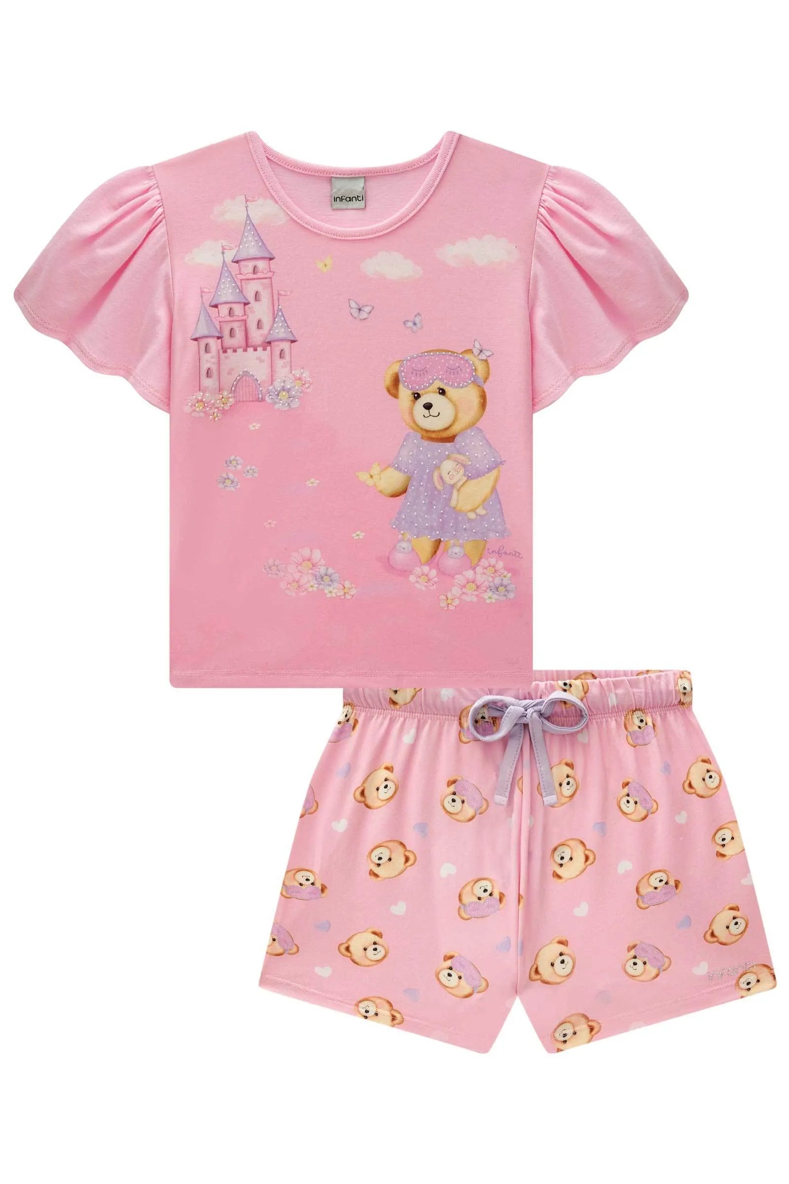 Conjunto de Pijama de Blusa em Meia Malha com Shorts e Malha Comfy 84161 Infanti Infantil Menina