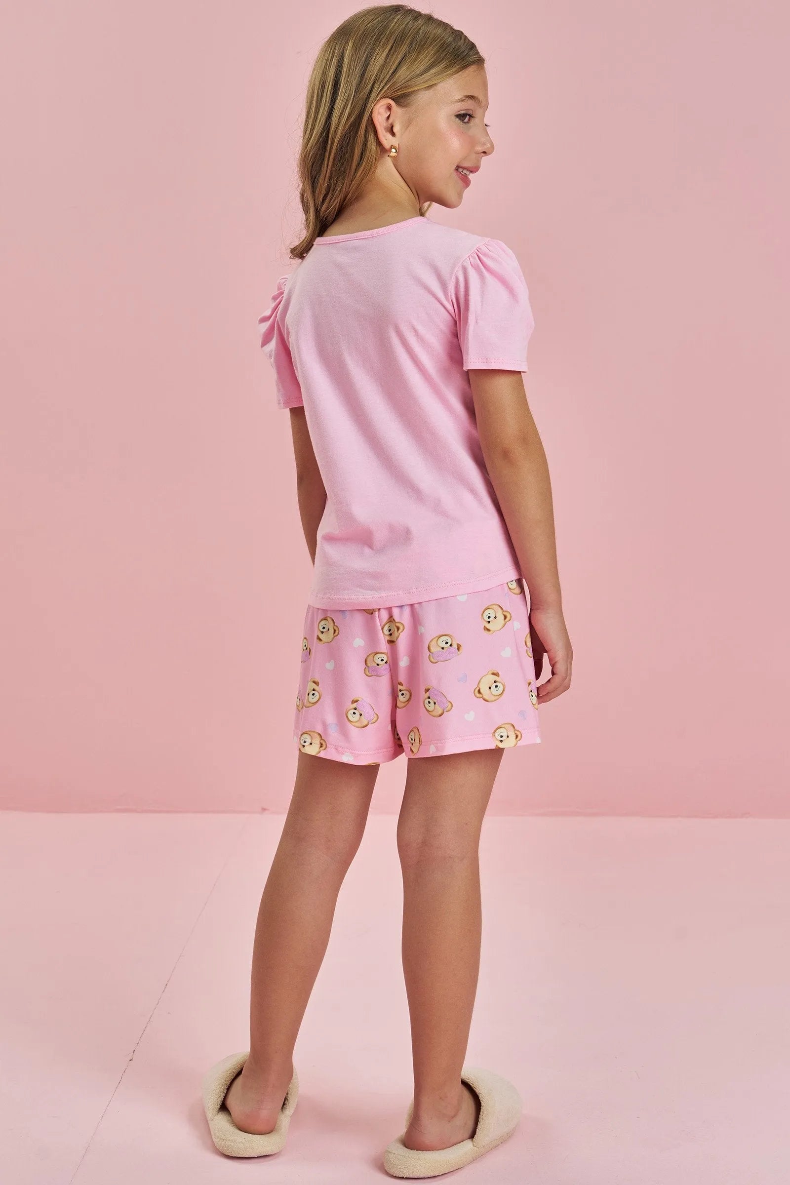 Conjunto de Pijama de Blusa em Meia Malha com Shorts e Malha Comfy 84161 Infanti Infantil Menina