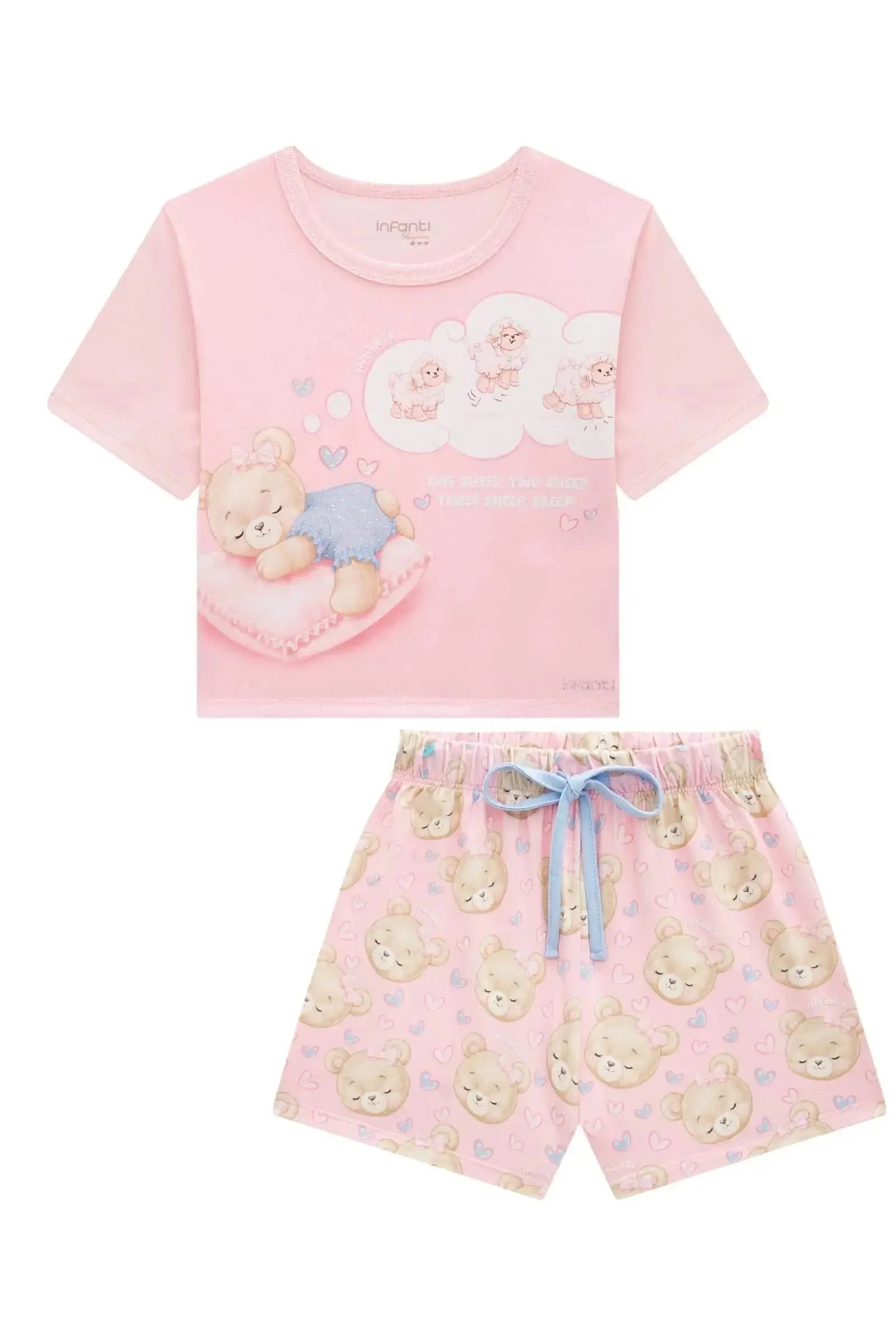 Conjunto de Pijama de Blusa em Meia Malha com Shorts em Malha Comfy 95999 Infanti Infantil Menina
