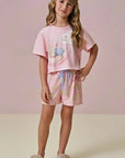 Conjunto de Pijama de Blusa em Meia Malha com Shorts em Malha Comfy 95999 Infanti Infantil Menina