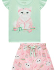 Conjunto de Pijama de Blusa em Meia Malha com Shorts em Malha Comfy 96040 Infanti Infantil Menina