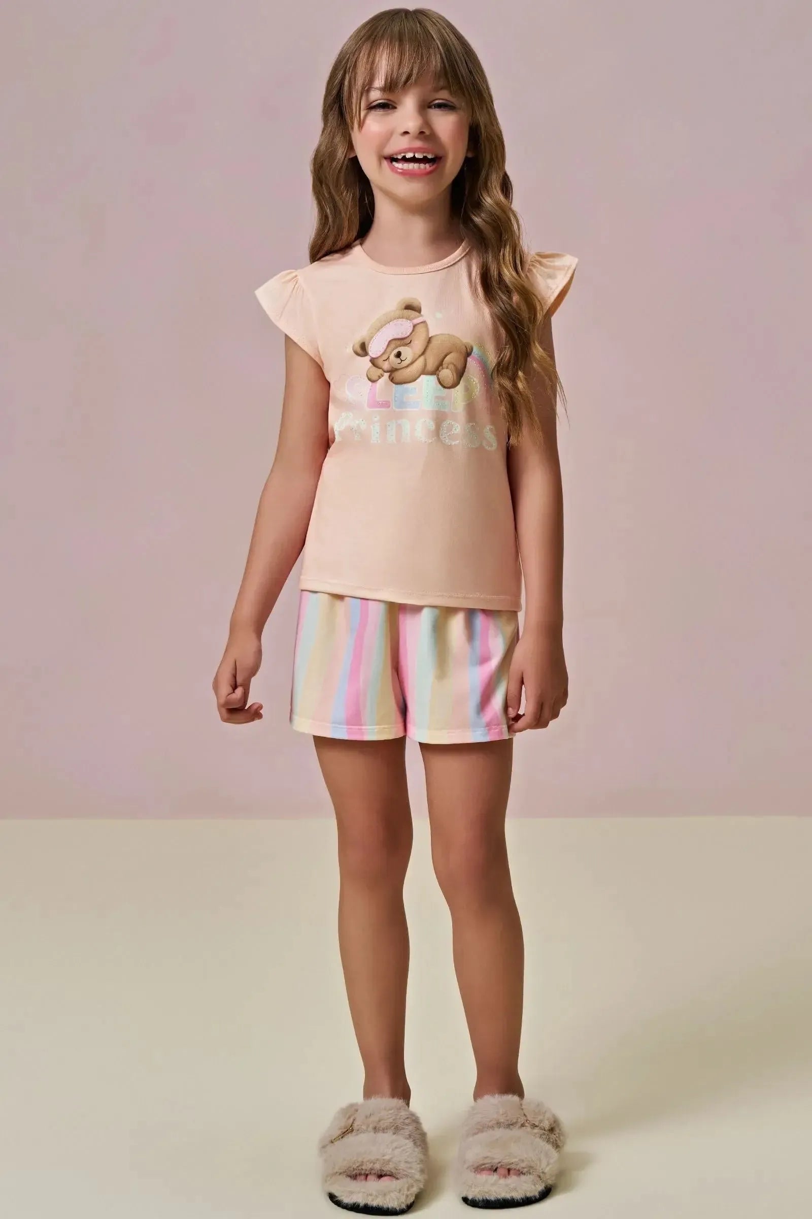 Conjunto de Pijama de Blusa em Meia Malha e Shorts em Malha Comfy 96211 Infanti Infantil Menina