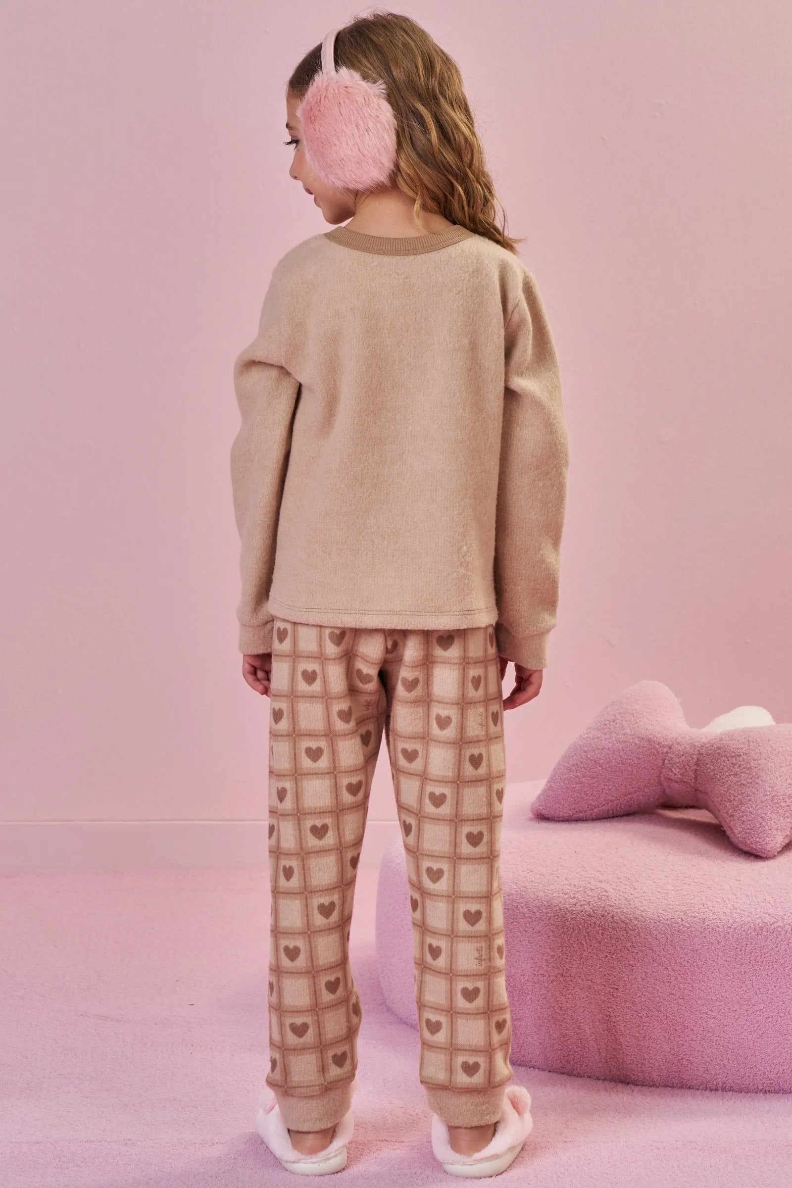 Conjunto de Pijama de Blusão e Calça em Malha Persa 91780 Infanti Infantil Menina