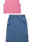 Conjunto de Regata Cropped em Malha Bubble com Saia Parachute em Jeans Liz com Elastano 76114 Infanti