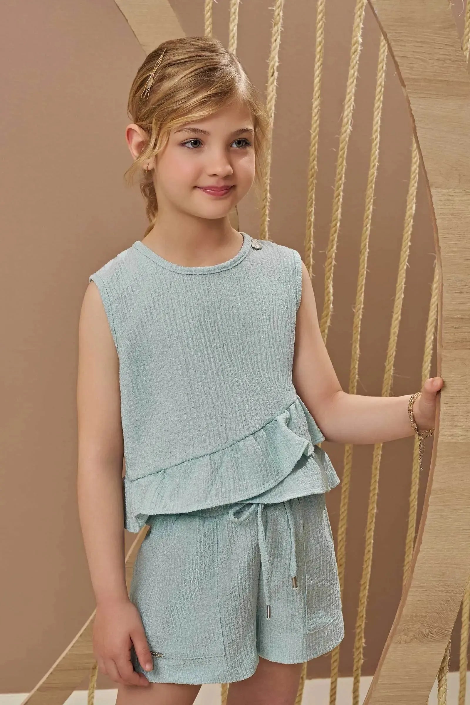 Conjunto de Regata e Shorts em Malha Anarruga 97036 Infanti Infantil Menina