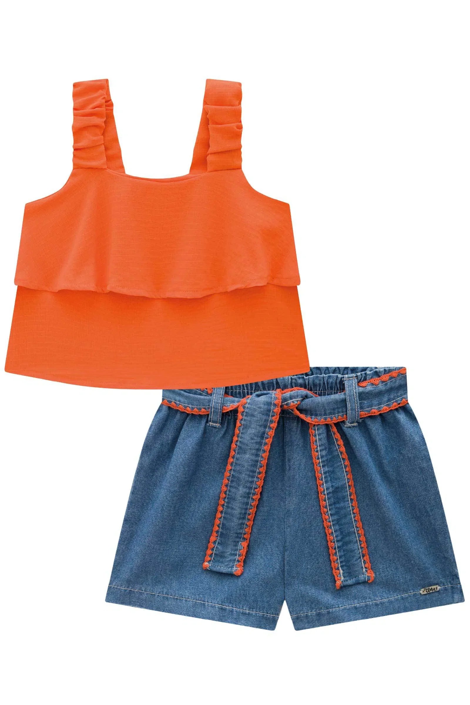 Conjunto de Regata em Air Flow Crepe Duna com Shorts em Jeans Teca 81507 Infanti