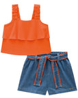 Conjunto de Regata em Air Flow Crepe Duna com Shorts em Jeans Teca 81507 Infanti