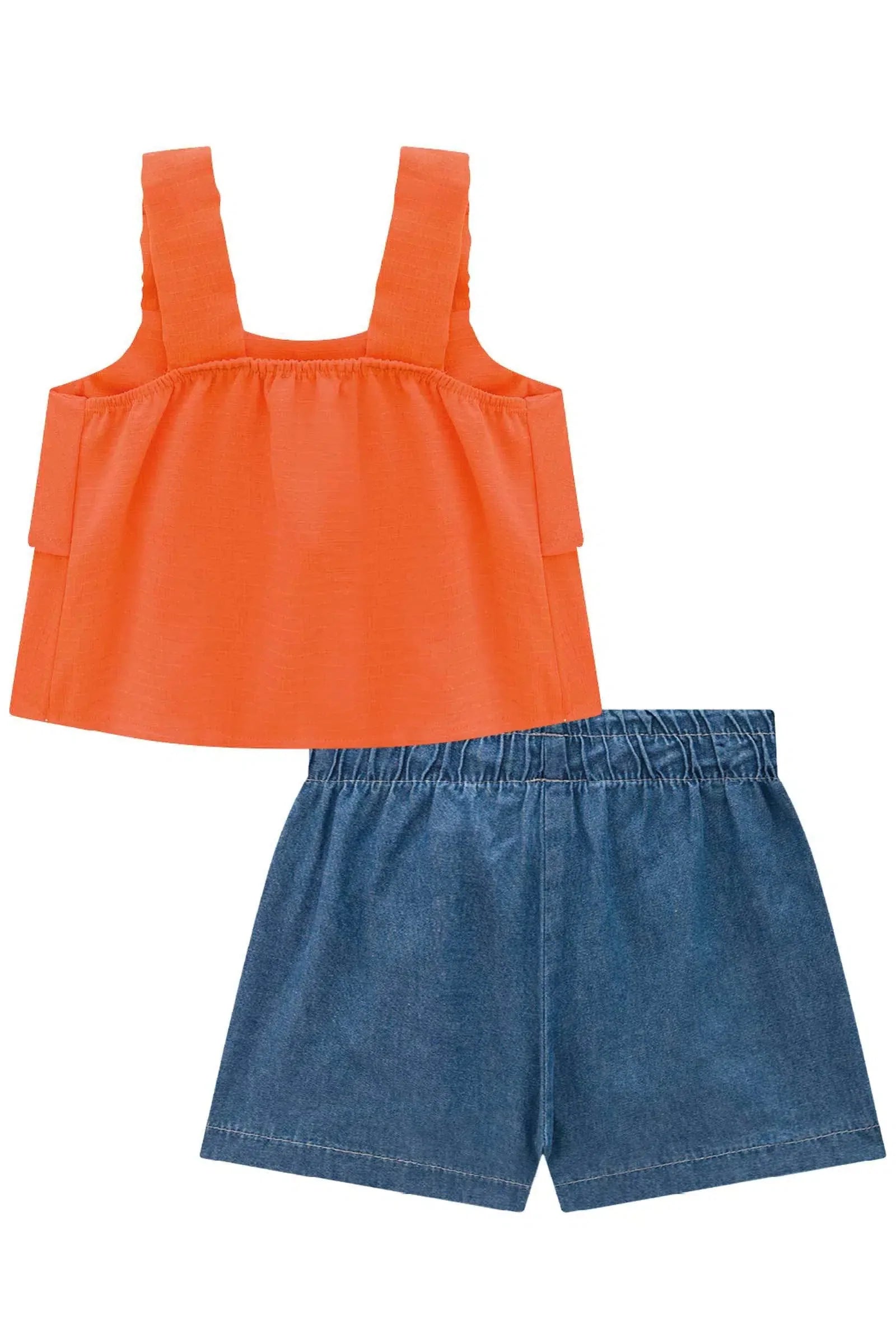 Conjunto de Regata em Air Flow Crepe Duna com Shorts em Jeans Teca 81507 Infanti