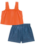 Conjunto de Regata em Air Flow Crepe Duna com Shorts em Jeans Teca 81507 Infanti