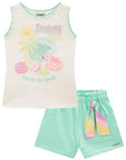 Conjunto de Regata em Canelado e Shorts em Moletom sem Pelúcia 96320 Infanti Infantil Menina