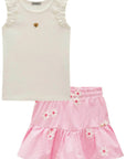 Conjunto de Regata em Canelado Liz com Saia em Tricoline Bordado. Com Shorts Embutido 98824 Infanti Infantil Menina