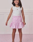 Conjunto de Regata em Canelado Liz com Saia em Tricoline Bordado. Com Shorts Embutido 98824 Infanti Infantil Menina