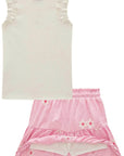 Conjunto de Regata em Canelado Liz com Saia em Tricoline Bordado. Com Shorts Embutido 98824 Infanti Infantil Menina