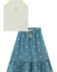 Conjunto de Regata em Canelado Liz com Saia Midi em Denim Bordado 96208 Infanti Infantil Menina