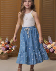 Conjunto de Regata em Canelado Liz com Saia Midi em Denim Bordado 96208 Infanti Infantil Menina
