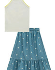 Conjunto de Regata em Canelado Liz com Saia Midi em Denim Bordado 96208 Infanti Infantil Menina