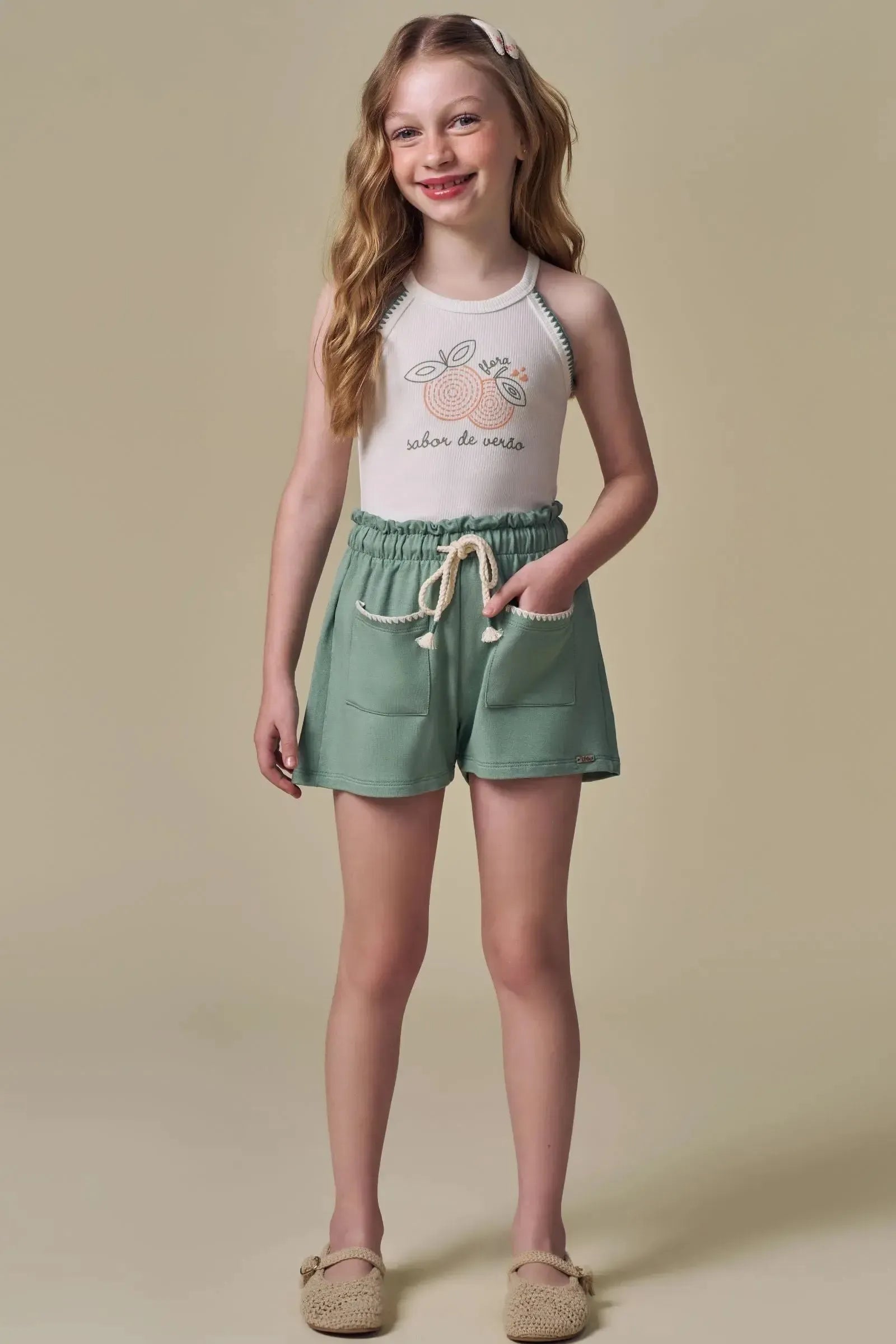 Conjunto de Regata em Canelado Liz com Shorts em Molevisco 96413 Infanti Infantil Menina
