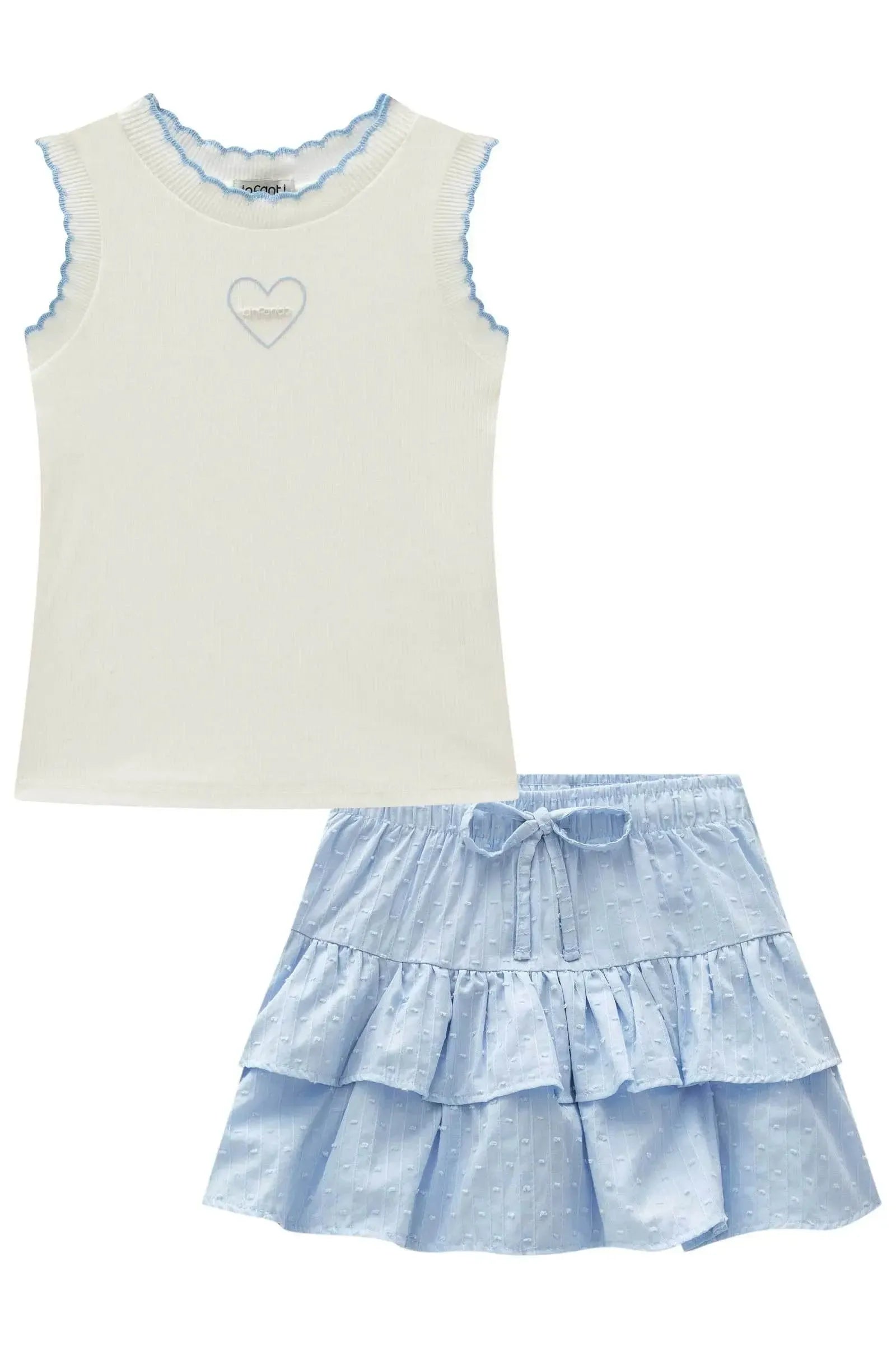 Conjunto de Regata em Canelado Liz e Saia em Tricoline Maquinetado. Com Shorts Embutido. 96968 Infanti Infantil Menina