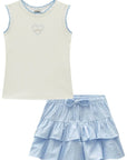 Conjunto de Regata em Canelado Liz e Saia em Tricoline Maquinetado. Com Shorts Embutido. 96968 Infanti Infantil Menina