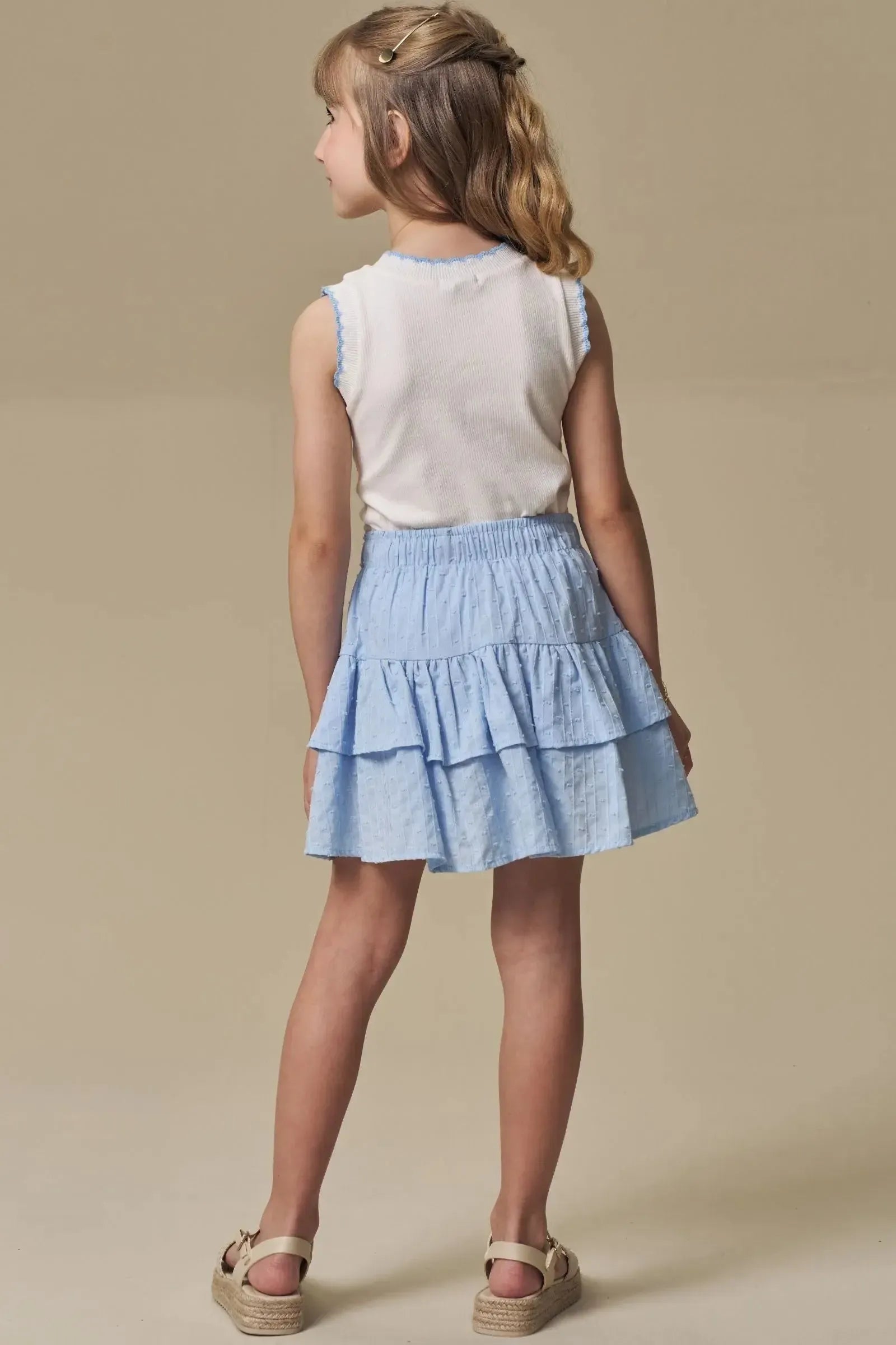 Conjunto de Regata em Canelado Liz e Saia em Tricoline Maquinetado. Com Shorts Embutido. 96968 Infanti Infantil Menina