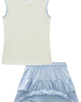 Conjunto de Regata em Canelado Liz e Saia em Tricoline Maquinetado. Com Shorts Embutido. 96968 Infanti Infantil Menina