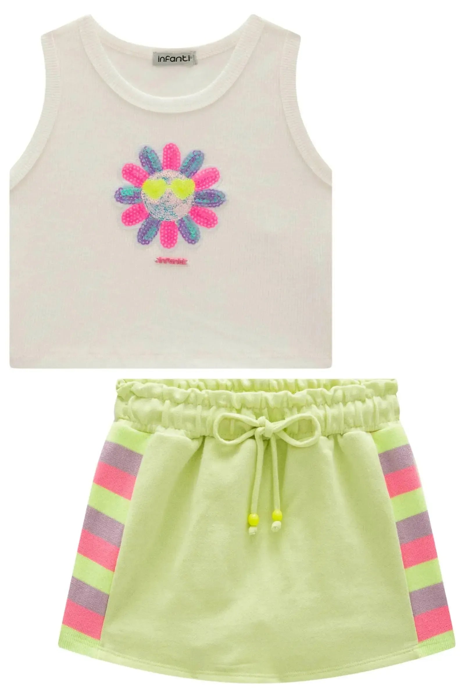 Conjunto de Regata em Canelado Liz e Short Saia em Moletom sem Pelúcia 98379 Infanti Infantil Menina