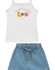Conjunto de Regata em Canelado Liz e Shorts em Jeans com Elastano 95563 Infanti Infantil Menina