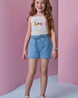 Conjunto de Regata em Canelado Liz e Shorts em Jeans com Elastano 95563 Infanti Infantil Menina