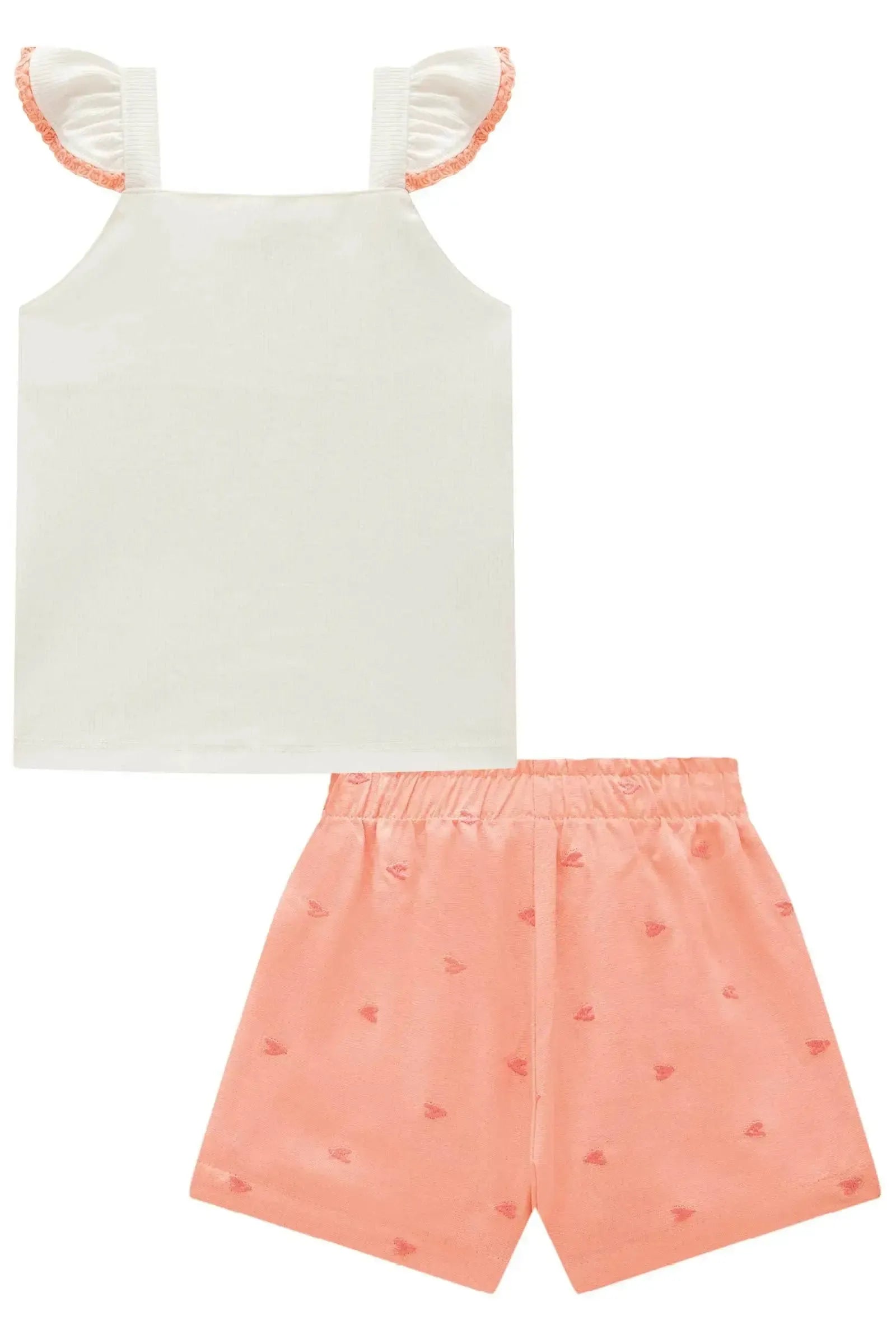 Conjunto de Regata em Canelado Liz e Shorts em Linho Bordado Corações 96652 Infanti Infantil Menina