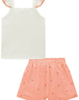 Conjunto de Regata em Canelado Liz e Shorts em Linho Bordado Corações 96652 Infanti Infantil Menina
